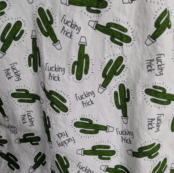 Spencer's White Green Sweary Cactus Short Sleeve Cotton Button Up L - Picture 3 of 7